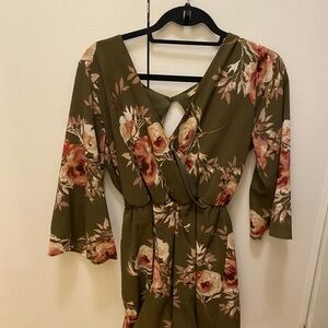 Olive Green Floral Romper
